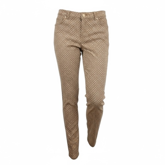 Etcetera Brown Geometric Print Slim Ankle Pants Size 6 Stretch Cotton Blend - Picture 3 of 13